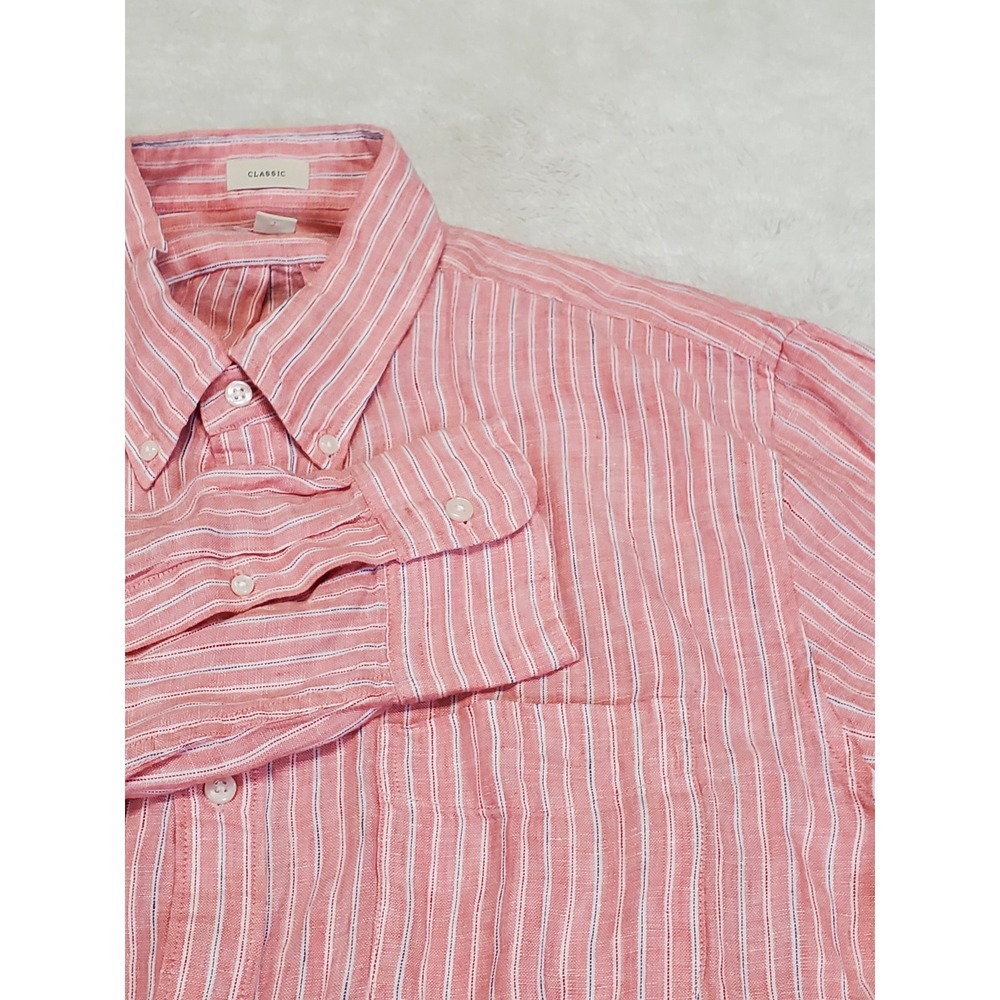 NWT J. Crew Red Striped Irish Linen Button Dress Shirt Men Large Casual Classic